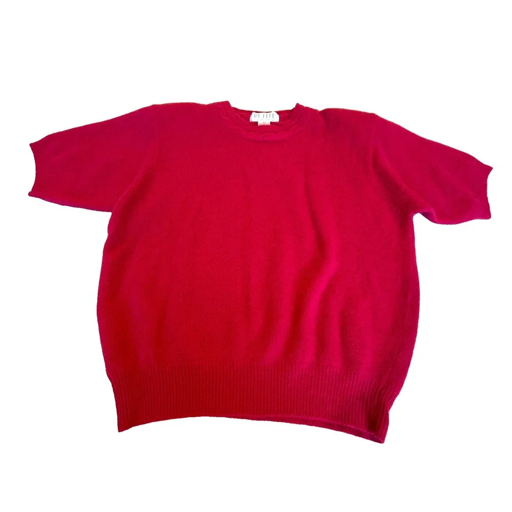 Petite Sophisticate Women's Wool/Angora Rabbit Hair Fuzzy Short Sleeve‎ Pink S - Picture 4 of 5